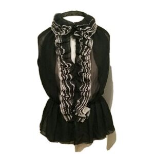 Robert Rodriguez Chic Black Halter Blouse with Ruffled Black&White Trim - Size M
